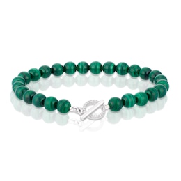 Sterling Silver Malachite Beaded T-Bar Bracelet