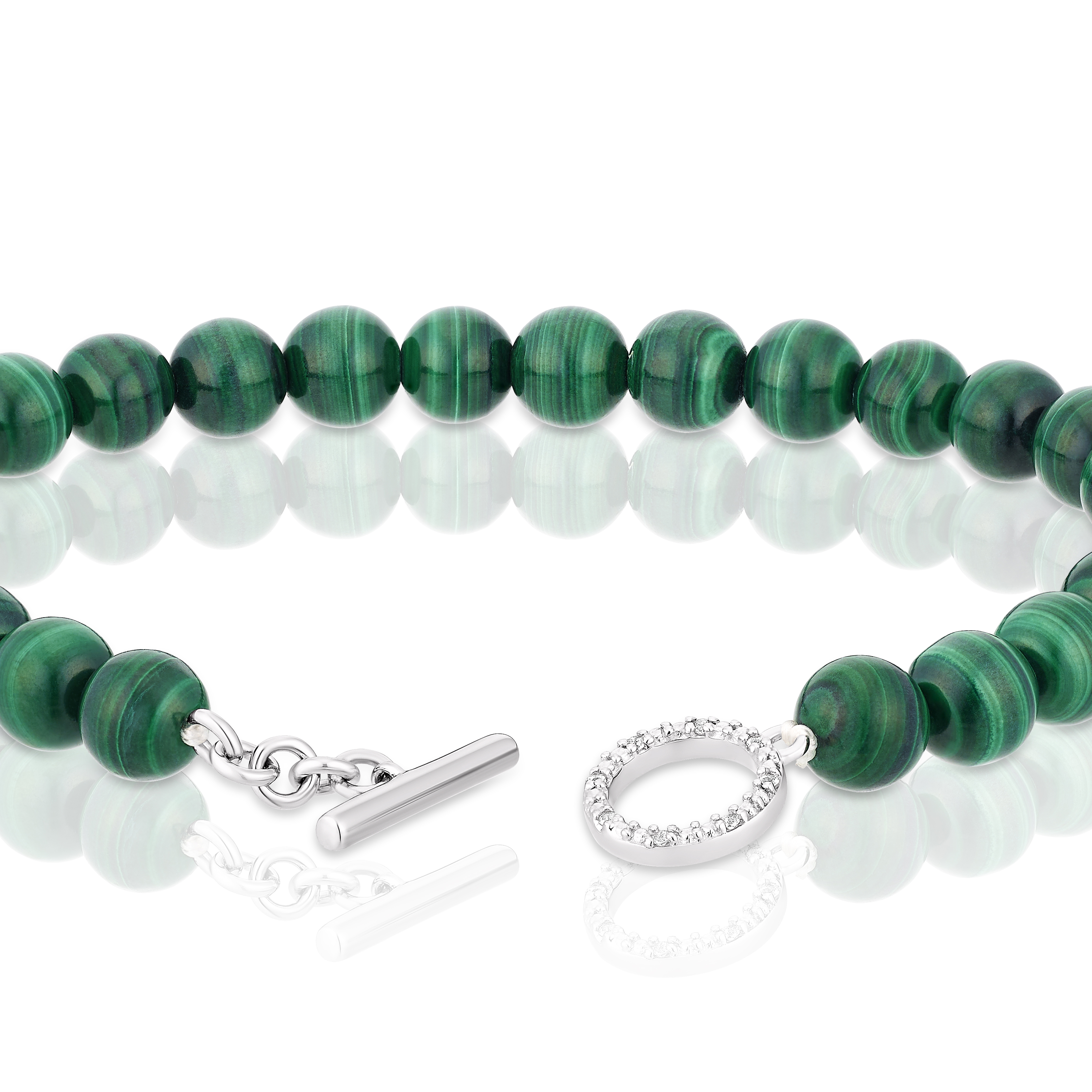 Sterling Silver Malachite Beaded T-Bar Bracelet