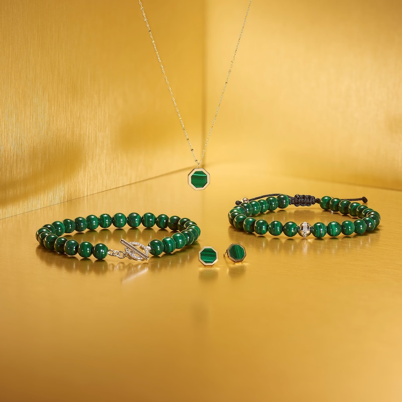 Sterling Silver Malachite Beaded T-Bar Bracelet