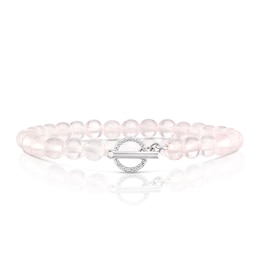 Sterling Silver Rose Quartz Beaded T-Bar Bracelet