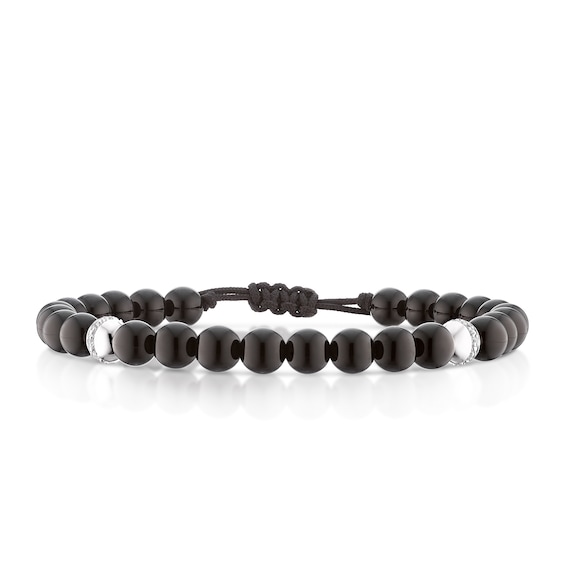Sterling Silver Onyx Adjustable Beaded Bracelet