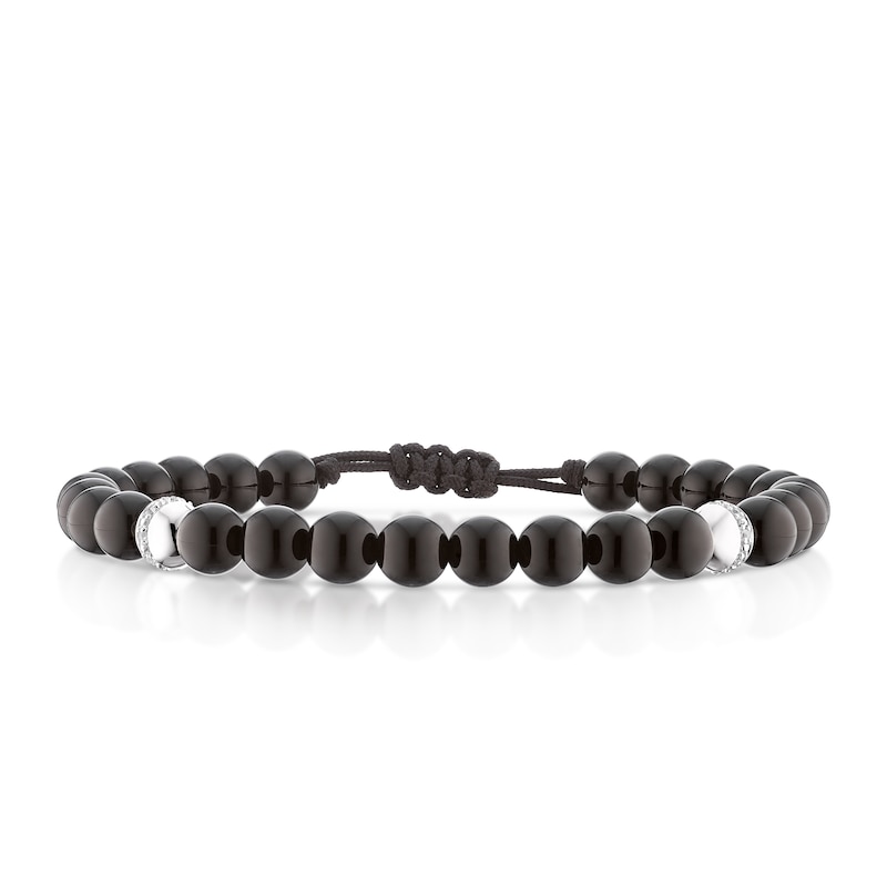 Main Image 1 of Sterling Silver Onyx Adjustable Beaded Bracelet