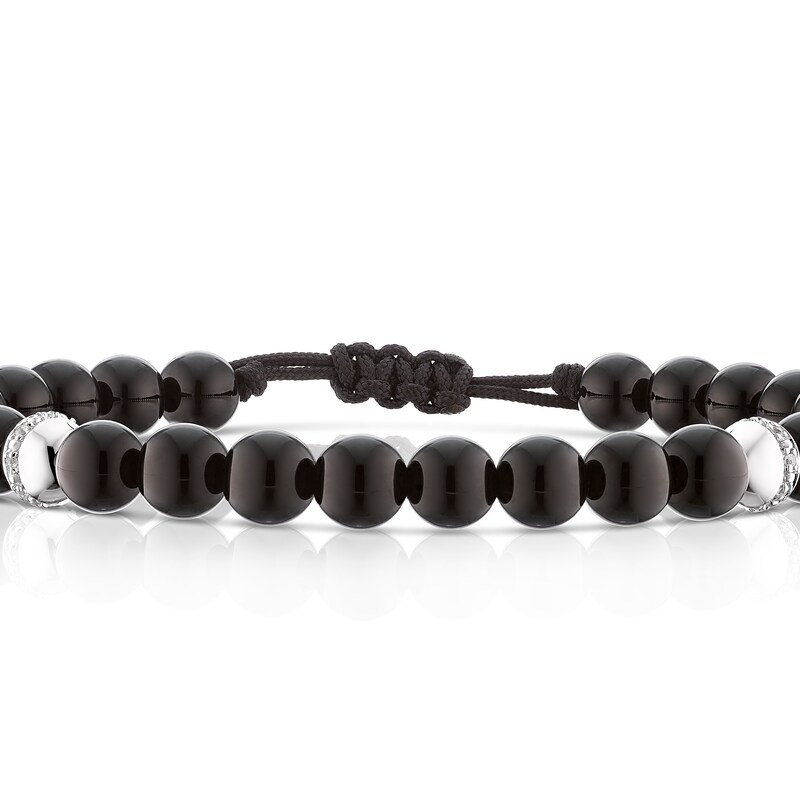 Main Image 2 of Sterling Silver Onyx Adjustable Beaded Bracelet
