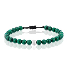 Sterling Silver Malachite Adjustable Beaded Bracelet