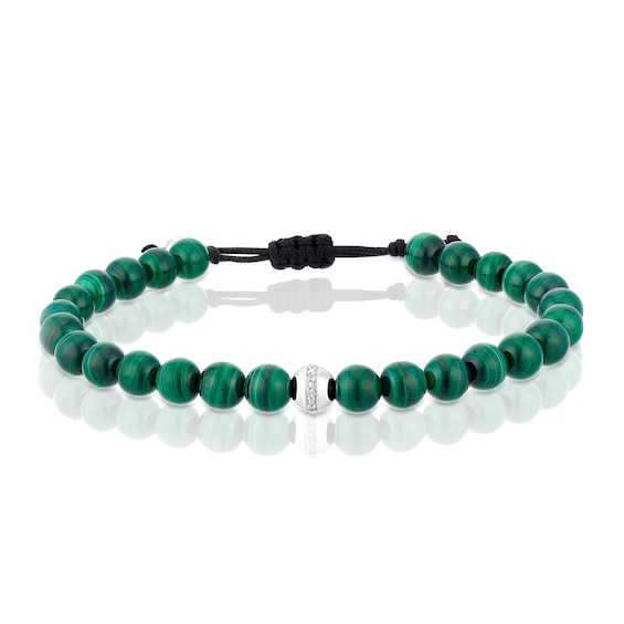 Sterling Silver Malachite Adjustable Beaded Bracelet