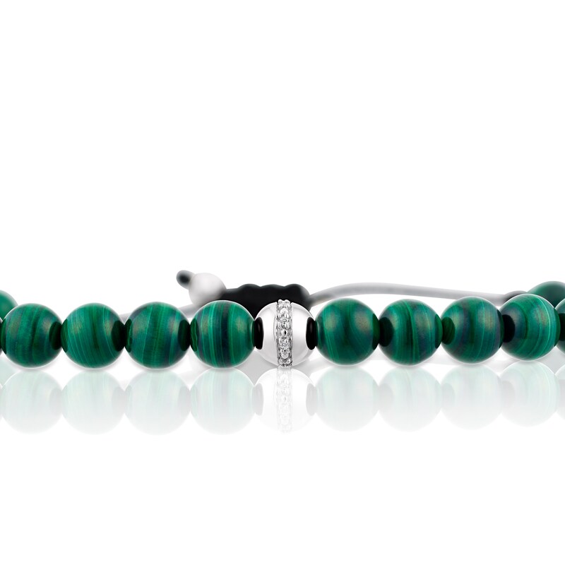 Main Image 2 of Sterling Silver Malachite Adjustable Beaded Bracelet