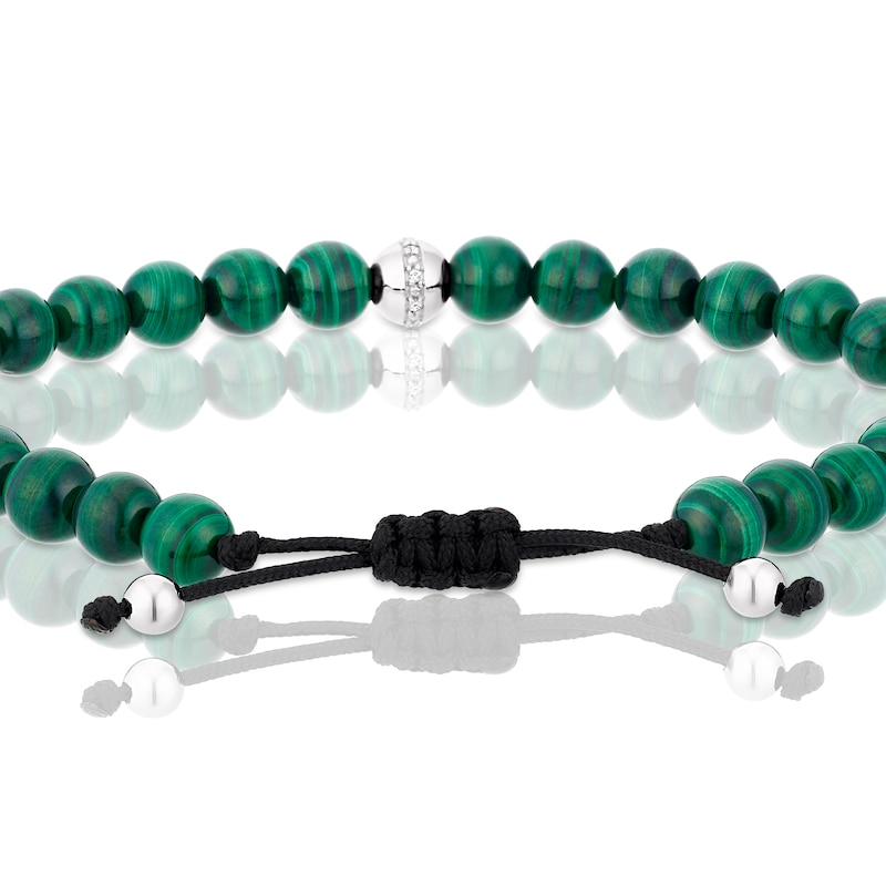 Main Image 3 of Sterling Silver Malachite Adjustable Beaded Bracelet