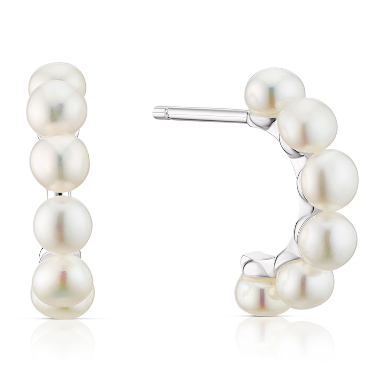 Main Image 1 of Sterling Silver Cultured Freshwater Pearl Bubble Half Hoop Earrings