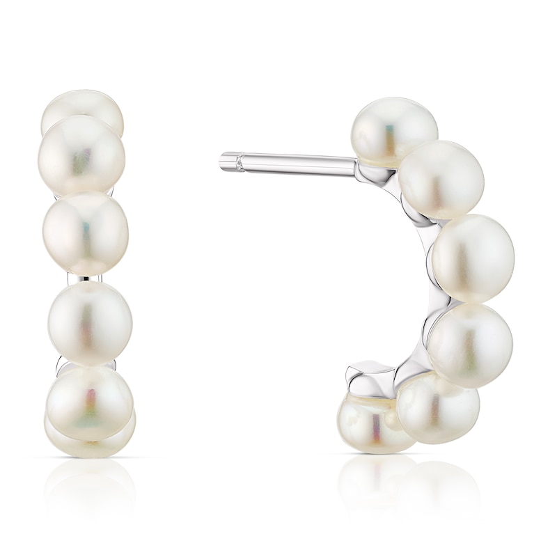 Sterling Silver Cultured Freshwater Pearl Bubble Half Hoop Earrings