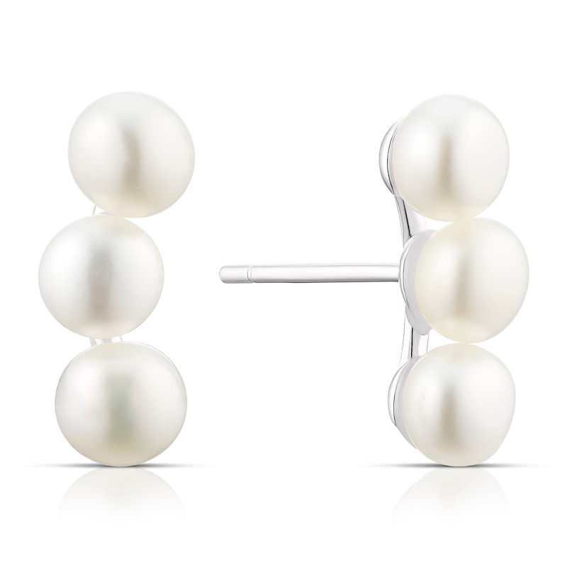 Sterling Silver Triple Cultured Freshwater Pearl Studs