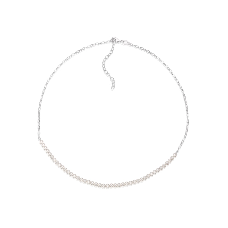 Sterling Silver Synthetic Pearl Beaded Choker Chain Necklace