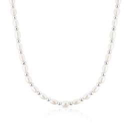 Sterling Silver Cultured Freshwater Pearl Beaded Necklace