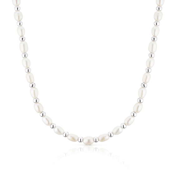 Sterling Silver Cultured Freshwater Pearl Beaded Necklace