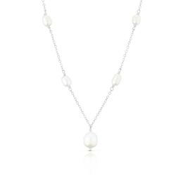 Sterling Silver Cultured Freshwater Pearl Station Necklace