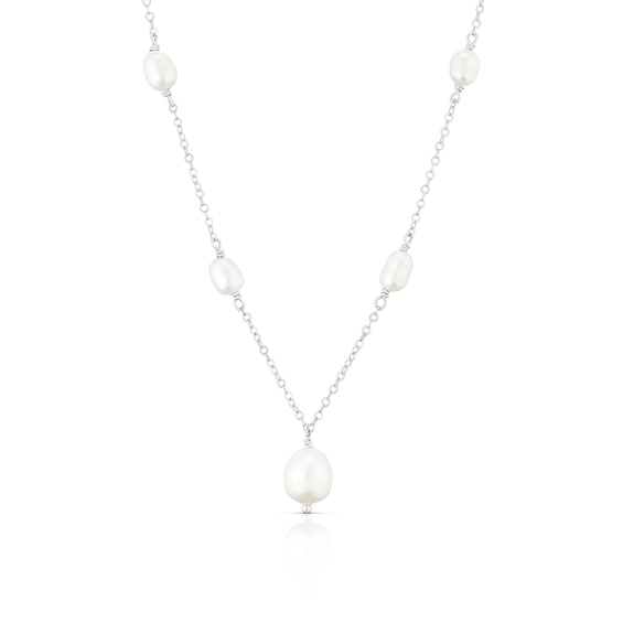 Sterling Silver Cultured Freshwater Pearl Station Necklace
