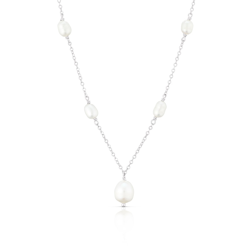 Sterling Silver Cultured Freshwater Pearl Station Necklace