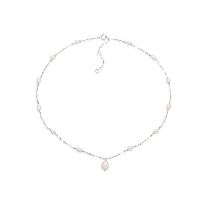 Sterling Silver Cultured Freshwater Pearl Station Necklace