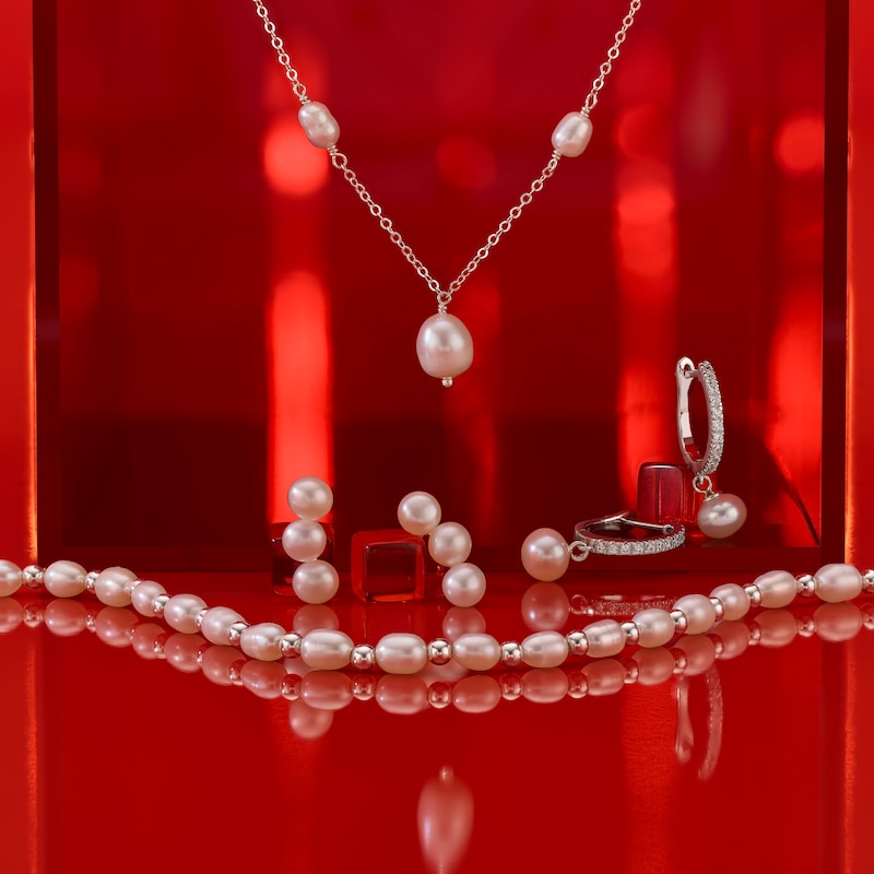 Sterling Silver Cultured Freshwater Pearl Station Necklace