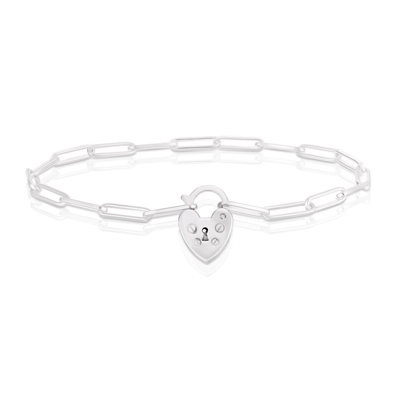 Main Image 1 of Sterling Silver Paper link Padlock Bracelet