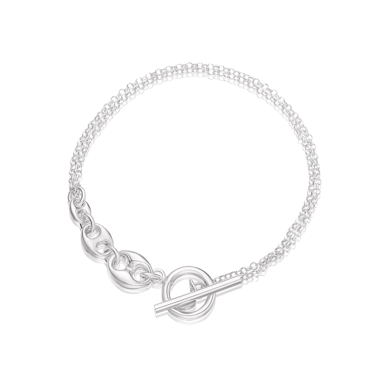 Main Image 1 of Sterling Silver Graduated Anchor Double Row T-Bar Chain Bracelet