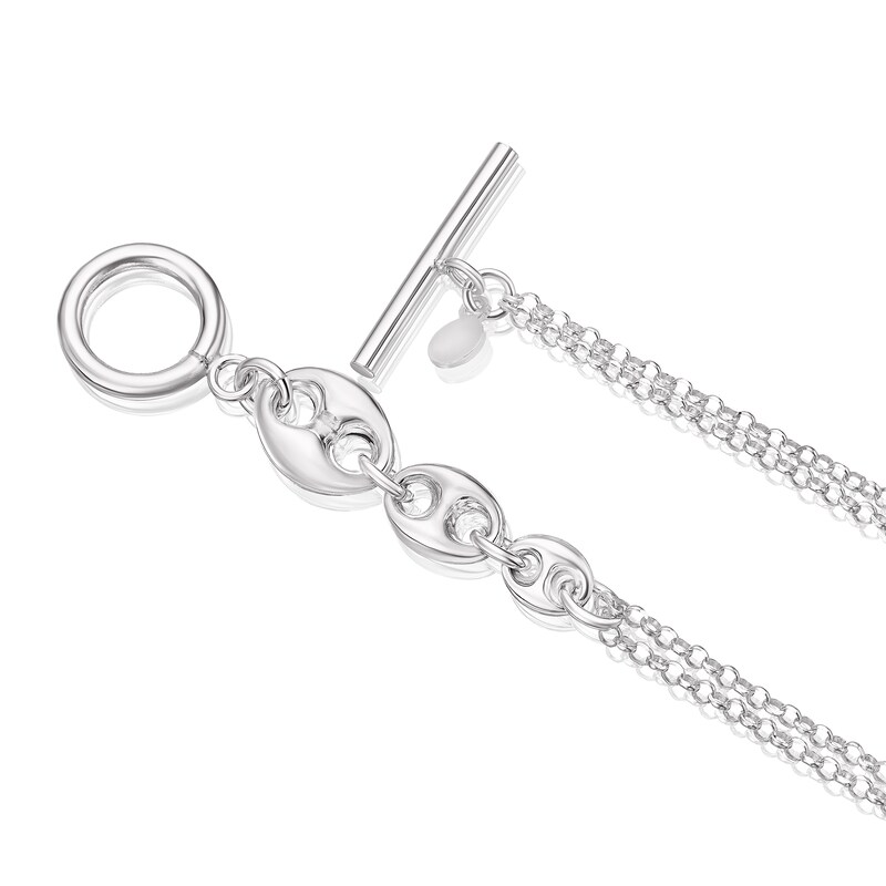 Main Image 3 of Sterling Silver Graduated Anchor Double Row T-Bar Chain Bracelet