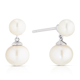 Sterling Silver Double Cultured Freshwater Pearl Drop Earrings