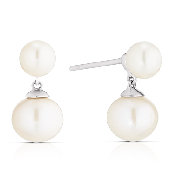 Sterling Silver Double Cultured Freshwater Pearl Drop Earrin