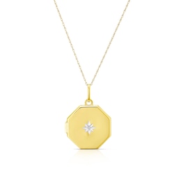 9ct Yellow Gold Diamond Star Octagonal Locket
