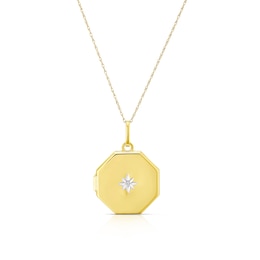 9ct Yellow Gold Diamond Star Octagonal Locket