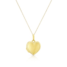 9ct Yellow Gold Heart Beaded Detail Heart Locket
