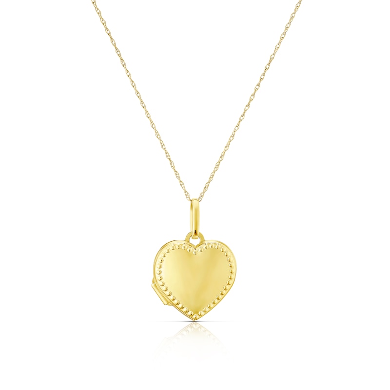 Main Image 1 of 9ct Yellow Gold Heart Beaded Detail Heart Locket
