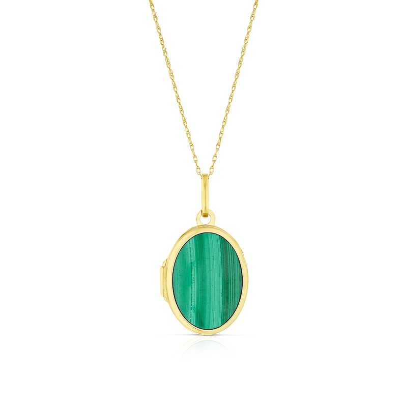 Main Image 1 of 9ct Yellow Gold Malachite Oval Locket