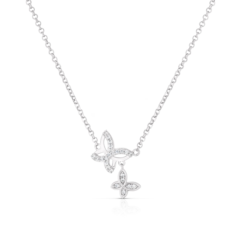 Children's Sterling Silver Cubic Zirconia Double Butterfly Charm Necklace