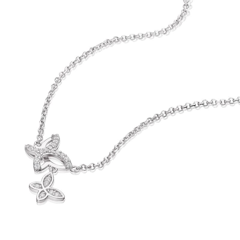 Children's Sterling Silver Cubic Zirconia Double Butterfly Charm Necklace