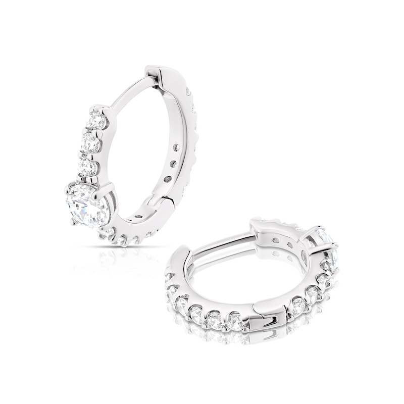 Main Image 1 of Sterling Silver Cubic Zirconia Solitaire Hoop Earrings