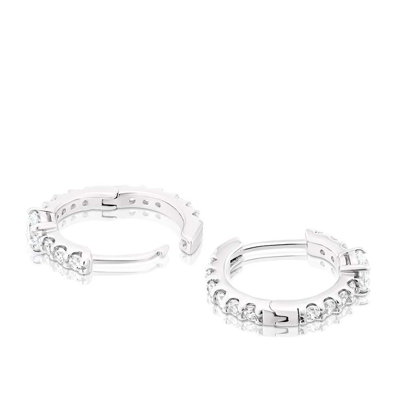 Main Image 2 of Sterling Silver Cubic Zirconia Solitaire Hoop Earrings