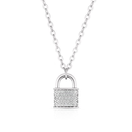 Sterling Silver Small Cubic Zirconia Padlock Pendant Necklace