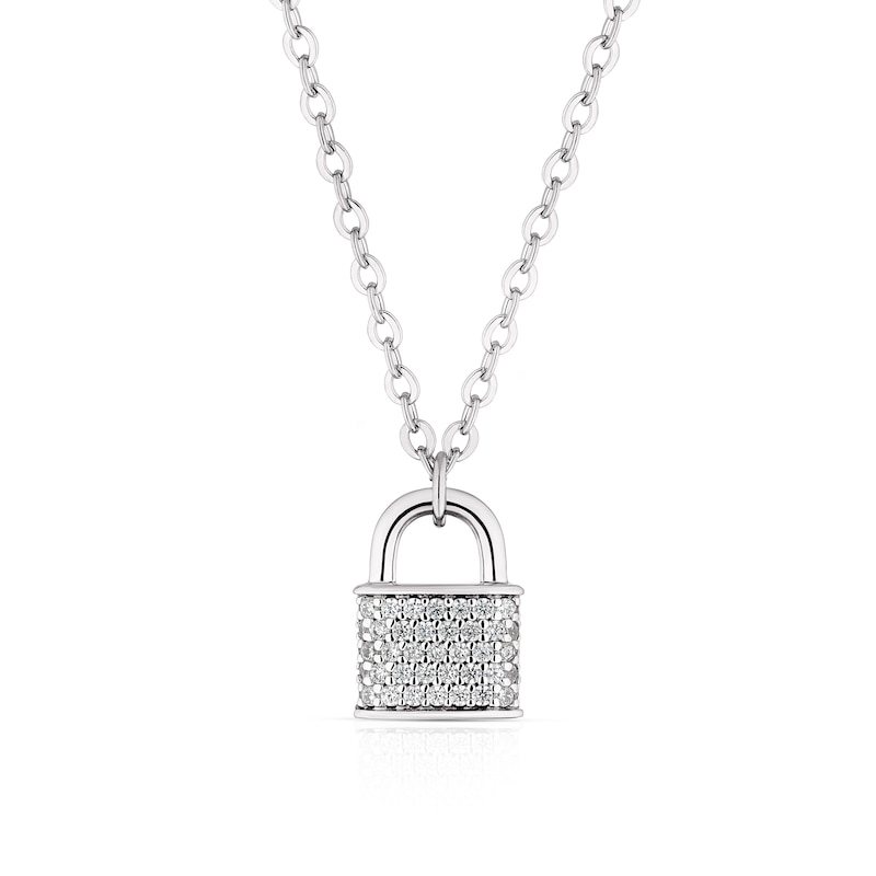 Sterling Silver Small Cubic Zirconia Padlock Pendant Necklace