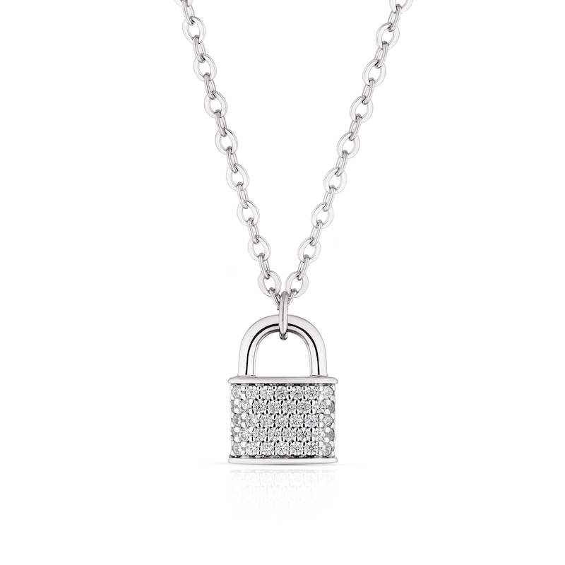 Main Image 1 of Sterling Silver Small Cubic Zirconia Padlock Pendant Necklace