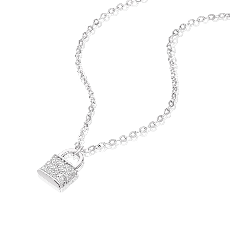 Main Image 2 of Sterling Silver Small Cubic Zirconia Padlock Pendant Necklace