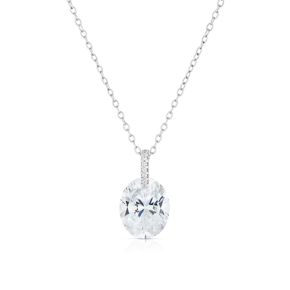Sterling Silver Large Floating Cubic Zirconia Pendant Neckla