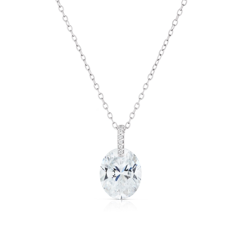 Sterling Silver Large Floating Cubic Zirconia Pendant Necklace