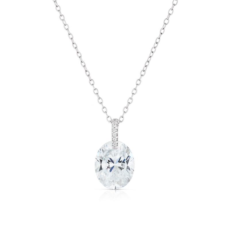 Main Image 1 of Sterling Silver Large Floating Cubic Zirconia Pendant Necklace