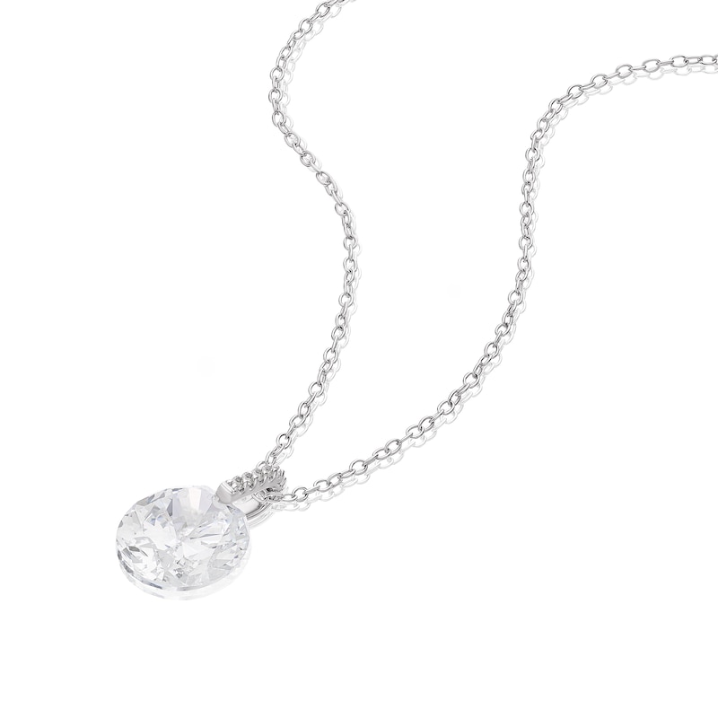 Sterling Silver Large Floating Cubic Zirconia Pendant Necklace