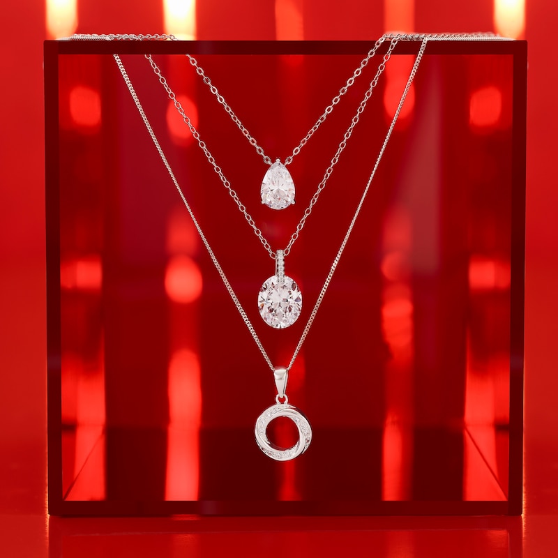 Main Image 4 of Sterling Silver Large Floating Cubic Zirconia Pendant Necklace