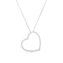 Sterling Silver Large Cubic Zirconia Open Heart Pendant Necklace