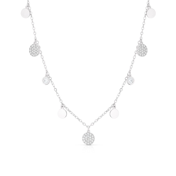Sterling Silver Cubic Zirconia Station Drop Pendant Necklace