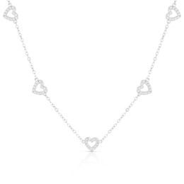 Sterling Silver Cubic Zirconia Heart Station Trace Necklace