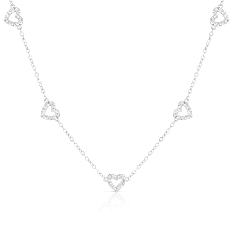 Main Image 1 of Sterling Silver Cubic Zirconia Heart Station Trace Necklace