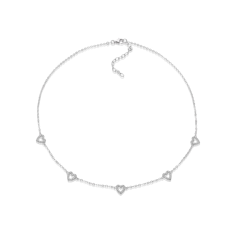 Main Image 2 of Sterling Silver Cubic Zirconia Heart Station Trace Necklace